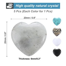 QUARKZMAN 5 Pieces Natural Heart Stones Purple Quartz Love Heart Worry Stones Gifts for Balancing Worries White Green Black Moonstone Black