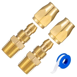 Premium Solid Brass 2PCS Reusable Replacement Fitting For 3/8-Inch ID Hose,1/4-Inch NPT Rigid