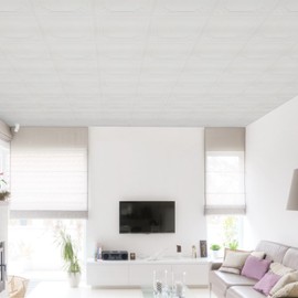 Ceiling Tiles, Ceiling Tiles Peel and Stick, Covered 21 Sq.Ft, 3D Wall Panels Foam Peel and Stick, Easy to Install and Waterproof for Ceil and Wall Decor, White（16 PCS）