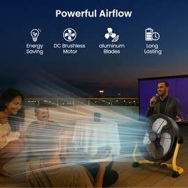 SheerAIRE 15" Rechargable Battery Operated Fan for Camping, 12 Speeds Cordless Floor Fan Rechargeable Portable Fan for Travel Indoor Outdoor, 12000mAh, 360°Manual Tilt