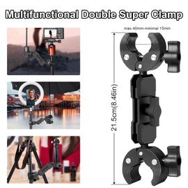 Wiseten Double Clamp Magic Arm Camera Mount with Double Clamp Camera Clamp Mount with 360° Double Ball Head Super Clamp Mount for GoPro Insta360 Selfie Stick Motorcycle Bicycle Mount
