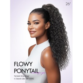 LUVME Drawstring Ponytail Extensions Human Hair for Women, Long Water Wave Curly 22 Inch Natural Black Wrap Around Clip in Ponytail