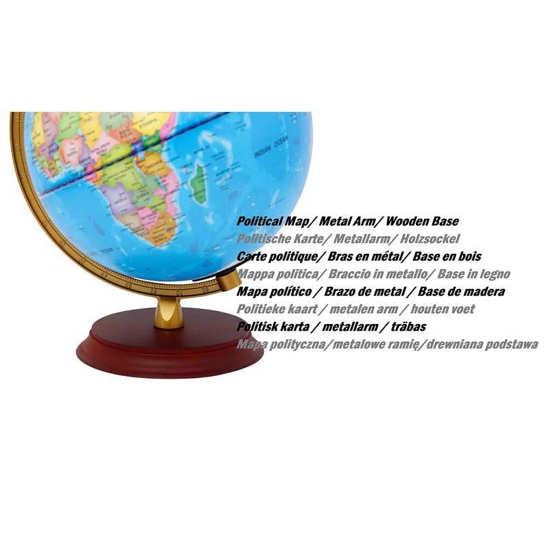 Exerz Illuminated World Globe 20cm Diameter Wooden Base - Spanish