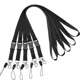 Neck Strap, Black, 5 Pieces, Smartphone Neck Strap, Fall Prevention, For Name Tags and Holders, Flat Strap, Polyester, For Cameras, Cellphones, Employee IDs, Name Tags, USB Memories, Keys, Whistles, Mascots, Black