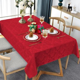 Red Jacquard Tablecloth for Rectangle Tables , Damask Christmas Table Cloth, Spill Proof Wrinkle Resistant Tablecloths, Soft Polyester Table Cover for Holiday,Winter,Kitchen,Parties (Red, 52X70")