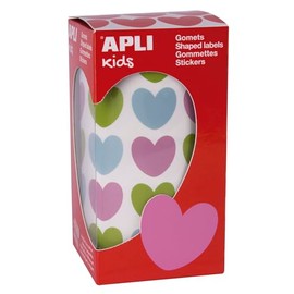 APLI KIDS 16796 - Roll of 900 Hearts Stickers, Multi-Colour, 20 x 18 mm