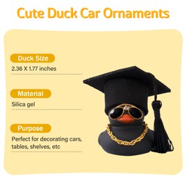 wonuu Car Dashboard Rubber Duck Ornament, Car Decoration Colour Ducks Accessories with Mini Hat Necklace and Sunglasses, M-Black-Bachelor Hat