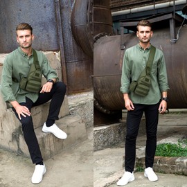 ZHIERNA Tactical Crossbody Bag for Men with Water Bottle Holder, MOLLE EDC Shoulder Sling Chest Bags with USB Charging Port for Travel Walk(Army Green)