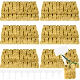 JolliKids 600 Pieces 1'' Rockwool Cubes for Hydroponics, Rock Wool Planting Cubes with 10 Plant Name Tags Rockwool Starter Plugs Mini Blocks for Soilless Cultivation Seedlings Cutting