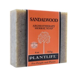 Plantlife Sandalwood Bar Soap 4 Ounce Organic Handcrafted Skin Cleaning Agent