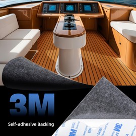 Fullfire Boat Flooring EVA Foam Decking Sheet, Faux Teak Marine Flooring with Self-Adhesive Backing Marine Carpet for Boats Yacht Kayak RV Floor 94" x 16" Brown with Black Lines
