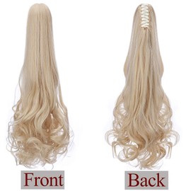 Ponytail Extension, Ponytail Braid with Clip, Hairpiece, Hair Extension, Heat Resistant (Straight and Wavy) Like Real Hair, 18 Inches (45 cm), Golden Mix Bleached Blonde