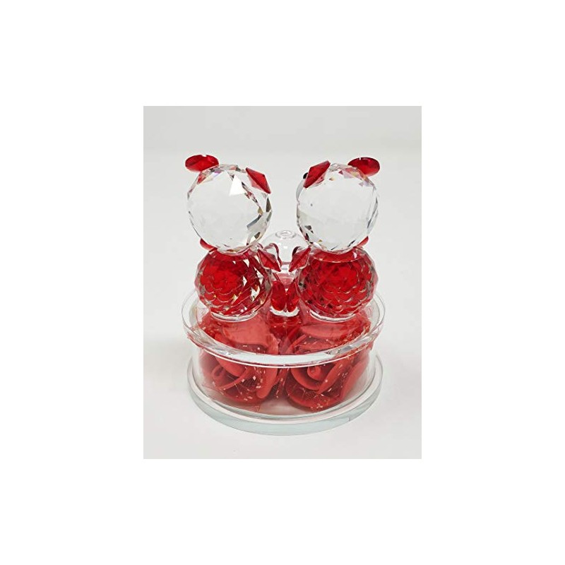 Teddy Bear Couple Glass Crystal Ornament - Red Colour HG19077