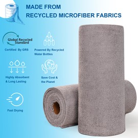 Poyday Reusable Paper Towels Washable: 100Pack Reusable Microfiber Towels Roll Tear Away 12x12In Eco Friendly Cloth Paper Towels Alternative Absorbent Paperless Towels for Kitchen(Gray*2)