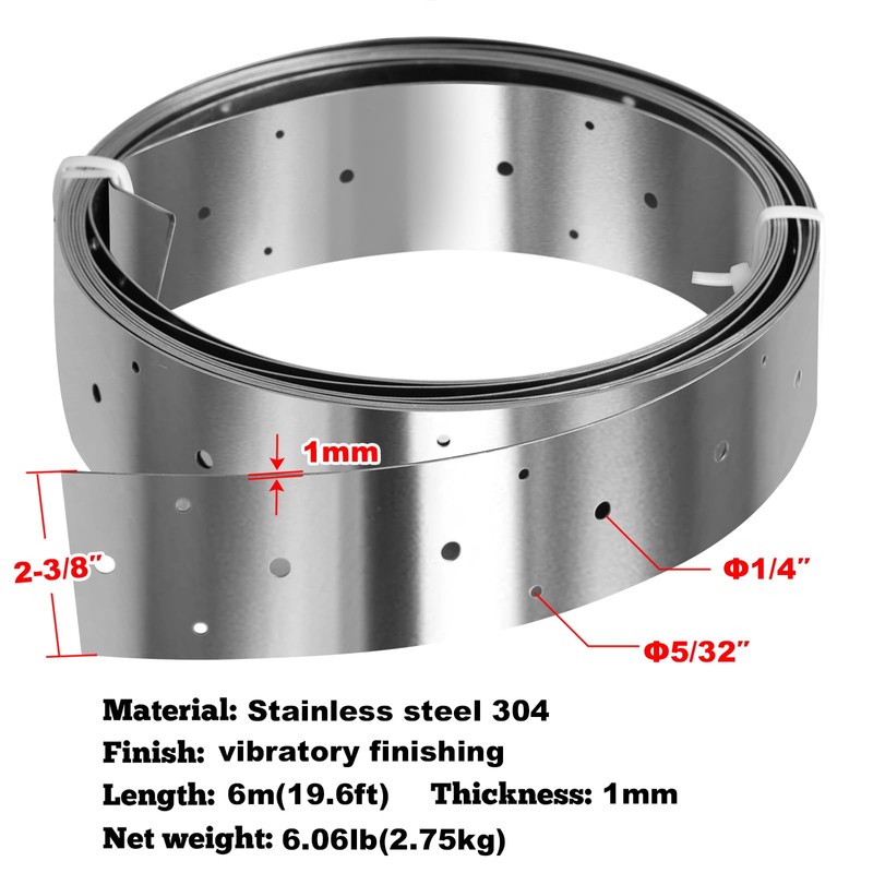 19.6ft x 2-3/8" Width Perforated Strap Tie Brace,304 Stainless Steel