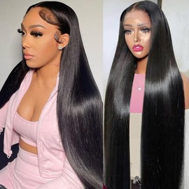 OOVVDA 200% Density Straight Lace Front Wigs Human Hair 13x6 HD Lace Front Human Hair Wigs for Women Lace Frontal Wigs Human Hair Pre Plucked with Baby Hair Natural Color 24 Inch