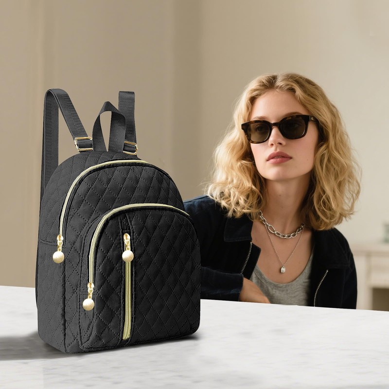 AfitLulu Backpack Purse for Women, Quilted Backpack with 3 Zip