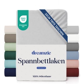 Dreamzie Fitted Sheet, 160 x 200 cm, 35 cm Deep Pocket, 100% Microfibre Bed Sheet, Grey, Tested for Harmful Substances (Oeko Tex), Bed Sheet with Elastic Band
