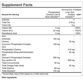 ANDREW LESSMAN PC Liver and Brain Benefits + Liver Anti-Oxidant Extracts Kit: 300 Capsules (180+120) - Phosphatidyl Choline, Milk Thistle, Artichoke, Curcumin.