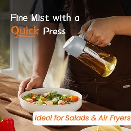 TrendPlain 16oz/470ml Glass Olive Oil Sprayer for Cooking - 2 in 1 Olive Oil Dispenser for Kitchen Gadgets, Air Fryer, Salad, and BBQ - Black & Ash
