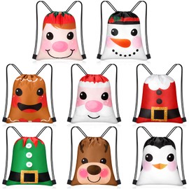 Censen 24 Pcs Christmas Drawstring Bag Bulk 12 x 10 Inch Waterproof Gingerbread Man Santa Elk for Kids Gift Party