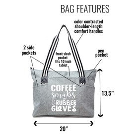 Nurse Tote Bag for Women - Canvas Tote Bag for Work Bag with Zipper & Comfort Straps - Cool Gifts for Medical Workers, Gray Coffee Scrubs Tessa, L