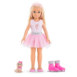 Corolle Girls Valentine Ballerina Set, Dressing Doll with Dog, Crown, Earrings, Extra Ice Skates, Vanilla Fragrance, 28 cm, from 4 Years