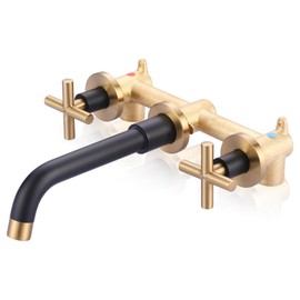 Wall Mount Bathroom Faucet - ARCORA Black and Gold Bathroom Sink Faucet - 2 Handle Vanity Faucet Rough in Valve Included