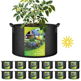 HealSmart 7 Gallon 12 Pack Nonwoven Grow Bags, Aeration Fabric Pots with Handles, Heavy Duty Garden Grow Pots for Tomato Vegetables Flowers, 12 Plant Labels, Black