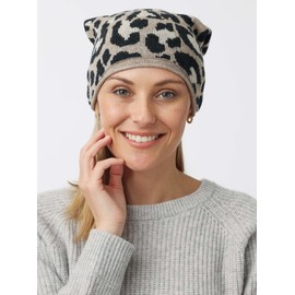 Zwillingsherz Slouch Beanie Hat in Leo Design with Cashmere - High-Quality Knitted Hat for Women Girls - Hat - Sequins Star - One Size - Summer Autumn and Winter, beige