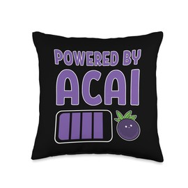 Acai Berry Anime Figure Blueberry Manga Merch Powered by Acai Foodie Superfood Bowl Vegan Berries Throw Pillow, 16x16, Multicolor