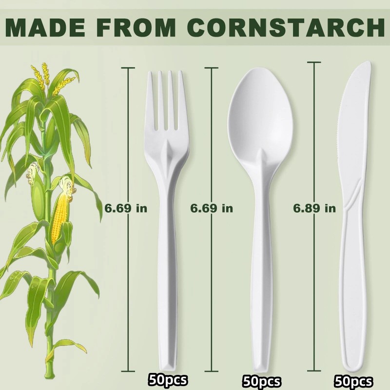 Kistou 150PCS compostable utensils set Eco-friendly Heavy Duty Utensils (50