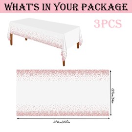 3pcs 137 x 274cm Rose Gold Dot Disposable PVC Table Cloth Wipeable Tablecloth Rectangular, Plastic Clean Tablecloth Waterproof, Oil-proof Table Cover for Birthdays, Picnics, Christmas
