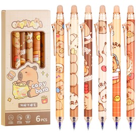 Eymobad Pack of 6 Capybara Pens, Capybara Gel Pens Erasable, 0.5 mm Cartoon Animal Ballpoint Pen, Erasable, Students Gift, School, Office Supplies, School Supplies (Blue Ink)