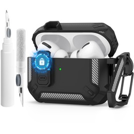 Wanme Cases Compatible with Airpod Pro 2 Case, for AirPods Pro 2nd/1st Generation (2023/2022/2019), with Cleaning Kit & Keyring, Hard Shell Protective Case [LED Visible], Black