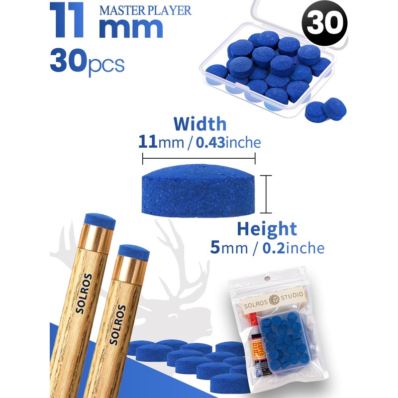 Billiard Pool Cue Tips - 11mm Blue Pool Cue Stick