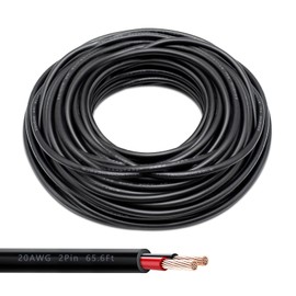 20 Gauge 2 Conductor 65.6FT Electrical Wire, 20 AWG Extension Cord Stranded PVC Copper Cable, 12V/24V Cable, Flexible Low Voltage LED Cable for LED Strips Lamps Lighting
