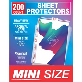 Samsill Mini Sheet Protectors 200 Pack, 5.5 x 8.5 Inch Page Protectors for Mini 3 Ring Binder, Heavy Duty, Clear Protector Sheets, 7 Hole, Top Loading, Acid Free