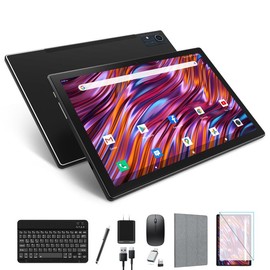 Newest 2024 Android 13 Tablet, 128GB+16(8+8 Expand)GB/512GB Expandable, Octa-Core Tablet with 5G WiFi, 8000mAh Battery, 10.1 inch Tablet with 21MP Camera, Tablet with Keyboard, Bluetooth, Mouse, Case. touchscreen tablet - Color: Black