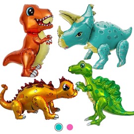Uorbmaio 3D Dnosaur Balloons Birthday Party Decorations for Dino Themed Bday Party Supplies, Shower, Celebration, Cute Self Standing Dino Balloons(4Pcs)