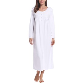 Joyaria Long Sleeve Flannel Nightgown Womens Double Brushed Cotton Winter Long Sleeve Pajama Gowns (White, X-Large)