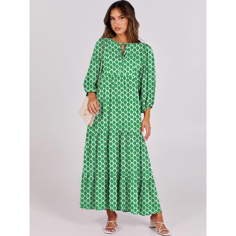 ANRABESS Womens Boho Maxi Dresses 2025 Summer V Neck Puff
