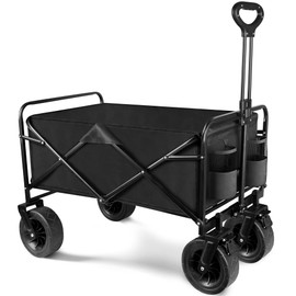 DAMGOLOZA Collapsible Folding Wagon Cart,Outdoor Beach Wagon, Heavy Duty Garden Cart with All Terrain Wheels