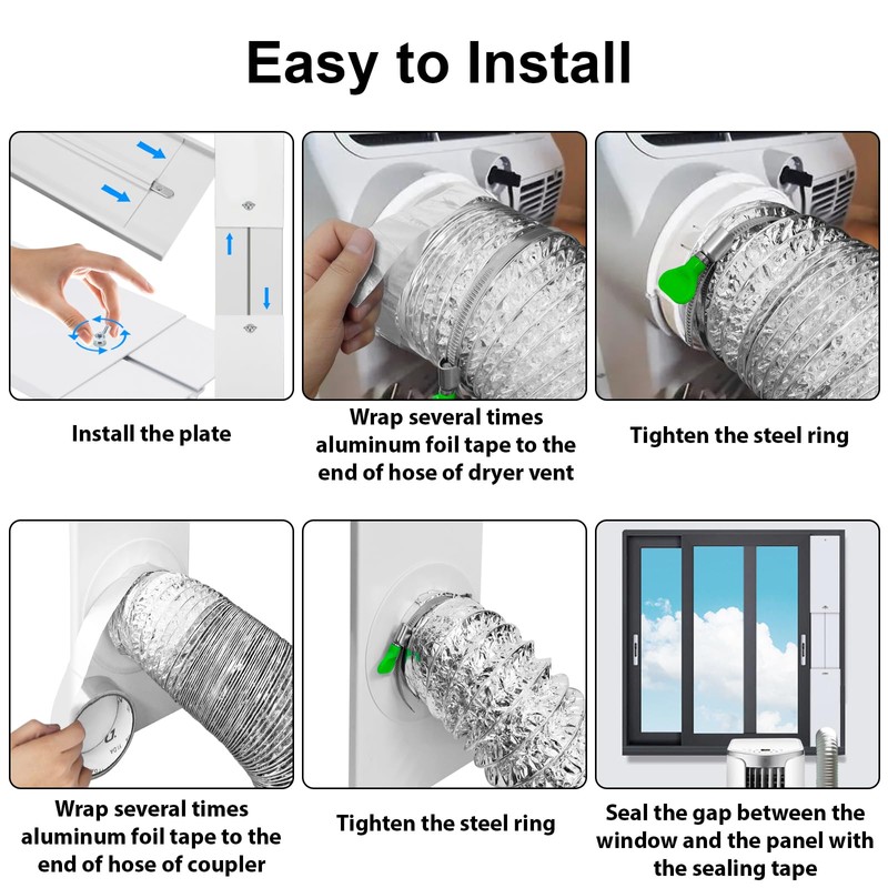 Dryer Window Vent Kit for 4 Inch Ducting, Adjustable Window