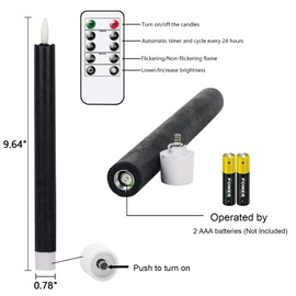Eldnacele LED Taper Candles with Timer Function, Flickering Flame, LED Real Wax Candles with Remote Control, Black Taper Candles LED 6 Pieces (2 x 25 cm) for Christmas Decoration, Room Decoration,