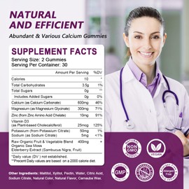 Calcium Magnesium Zinc with Vitamin D3 Supplement, Highly Absorbent Calcium Gummies with 300mg Magnesium glycinate Support Bone & Teeth, Muscle for Adults and Teens,Sugar Free, Vegan (2 Pack)