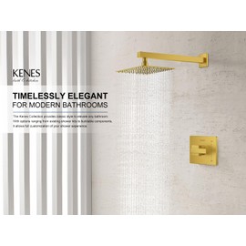 KENES Brushed Gold Shower Faucet, Modern Square Shower Trim Kit with Single-Spray Gold Shower Head, Shower Trim Systems Wall Mount, KE-6024B-4 (Shower Valve Included)
