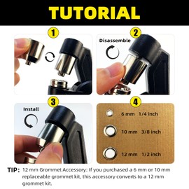 HAPDEN 1/2" Grommet Accessory for Grommet Tool, includes 200 Pcs 12mm Grommet and 12mm Die Heads
