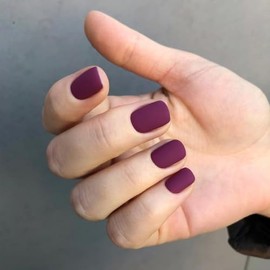 Uñas Postizas Cuadradas Cortas Color Ciruela Mate, Uñas De Gel Adhesivas, Colores Otoñales 2025, Uñas Acrílicas, Uñas Postizas Reutilizables Gruesas C