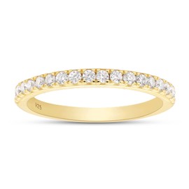 SAVEARTH DIAMONDS 1/4 cttw Round Lab Created Moissanite Diamond Half Eternity Wedding Stackable Band Ring for Women 14k Yellow Gold Over Sterling Silver (0.25 Cttw) Ring Size-8.5